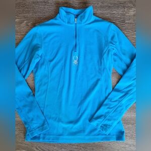 Women's Spyder Shimmer Bug Velour 1/4 Zip Pullover Sweatshirt Size 8 Bright Blue